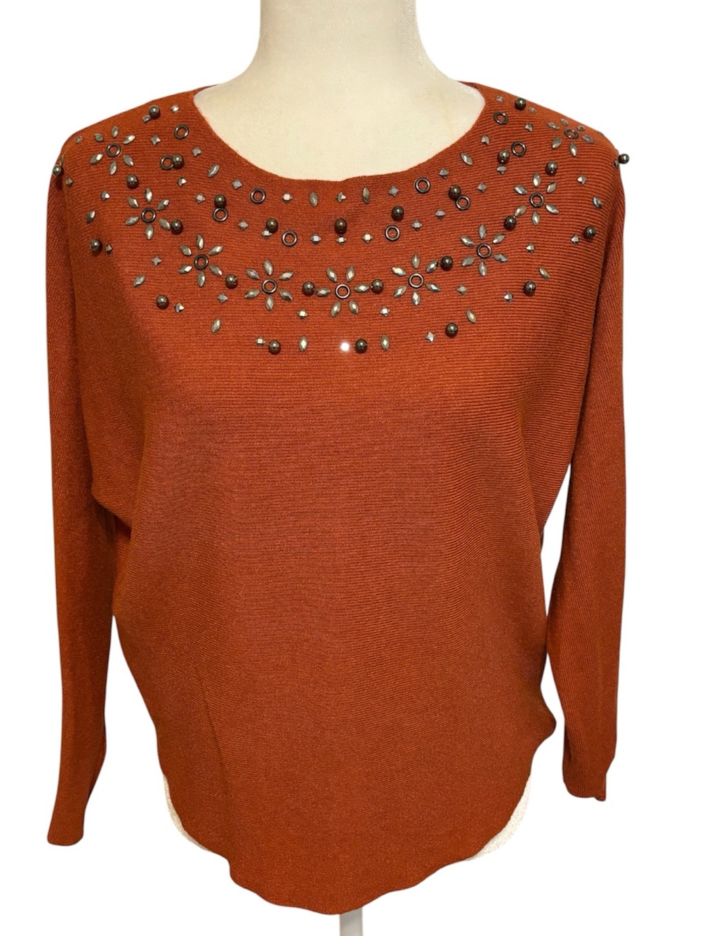 LIV MILANO Burnt Orange Embellished Sweater Size Medium